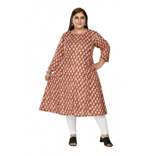 Women's Casual 3/4th Sleeve Printed Pure Cotton Prince Cut A-Line Kurti (Red)