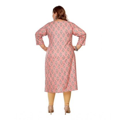 Women's Casual 3/4th Sleeve Golden Foil Printed Pure Cotton Straight Kurti (Corel Pink)