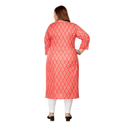 Women's Casual 3/4th Sleeve Ikkat Printed Pure Cotton Straight Kurti (Pink)