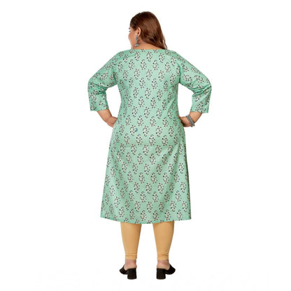 Women's Casual 3/4th Sleeve Golden Foil Printed Pure Cotton Straight Kurti (Pista Green)