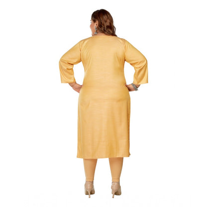 Women's Casual 3/4th Sleeve Mirror Embroided Rayon Straight Kurti (Tan)