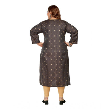 Women's Casual 3/4th Sleeve Golden Embroided Cotton Mix Straight Kurti (Dark Grey)