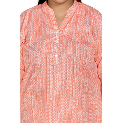 Women's Casual 3/4th Sleeve Imported Synthetix Full printed Straight Kurti (Corel Pink)
