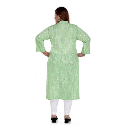 Women's Casual 3/4th Sleeve Imported Synthetix Full printed Straight Kurti (Pista Green)