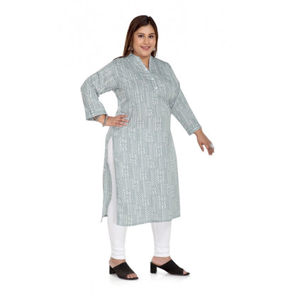 Women's Casual 3/4th Sleeve Imported Synthetix Full printed Straight Kurti (Grey)