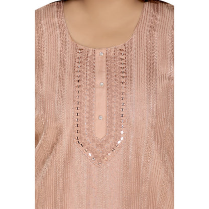 Women's Casual 3/4th Sleeve Imported Fabric Self Embroidered Straight Kurti With Lining (Corel Pink)