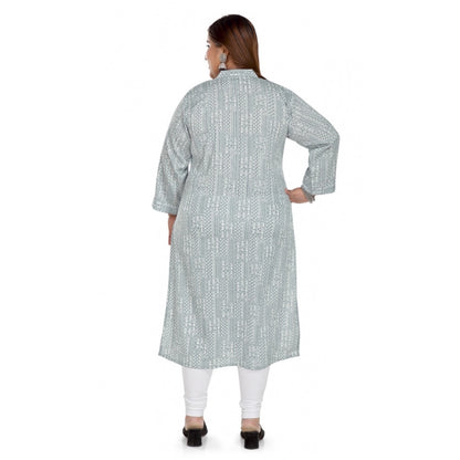 Women's Casual 3/4th Sleeve Imported Synthetix Full printed Straight Kurti (Grey)