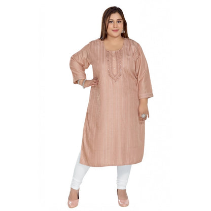 Women's Casual 3/4th Sleeve Imported Fabric Self Embroidered Straight Kurti With Lining (Corel Pink)