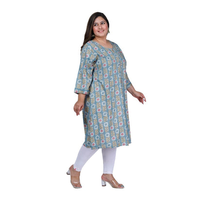 Women's Office wear Golden Foil Capsule A-Line Kurti (Light Blue)