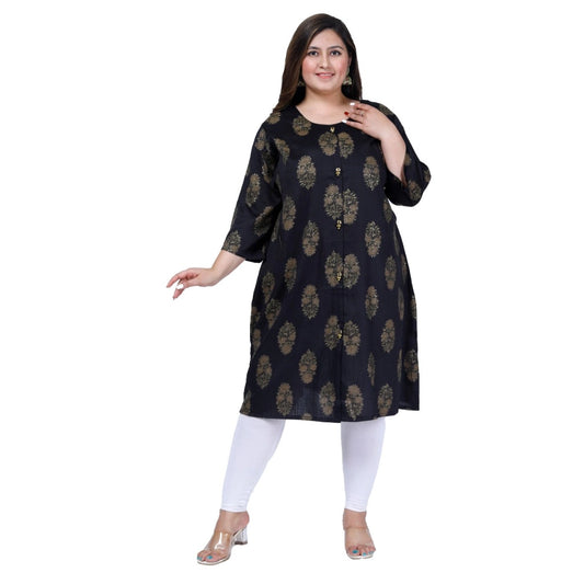 Women's Office wear Golden Foil Capsule A-Line Kurti (Black)