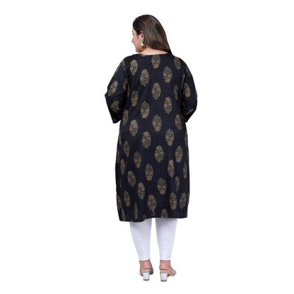 Women's Office wear Golden Foil Capsule A-Line Kurti (Black)