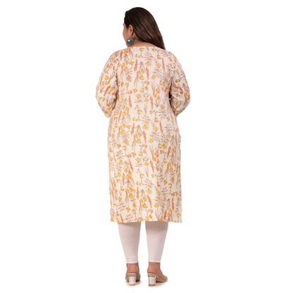 Women's Office wear Floral Printed Capsule Straight Kurti (Orange)