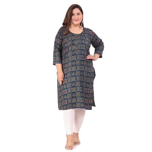 Women's Office wear Designer Printed Capsule Straight Kurti (Dark Green)