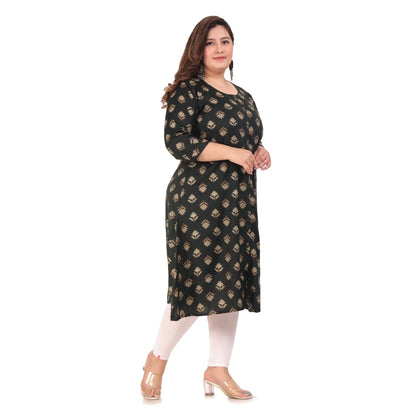 Women's Office wear Floral Printed Capsule A-Line Kurti (Green)