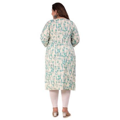 Women's Office wear Floral Printed Capsule Straight Kurti (Light Green)