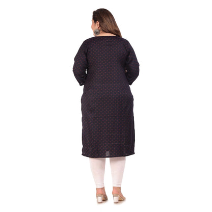 Women's Office wear Bandhni Printed Capsule Straight Kurti (Navy Blue)