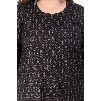 Women's Office wear Floral Printed Capsule A-Line Kurti (Black)