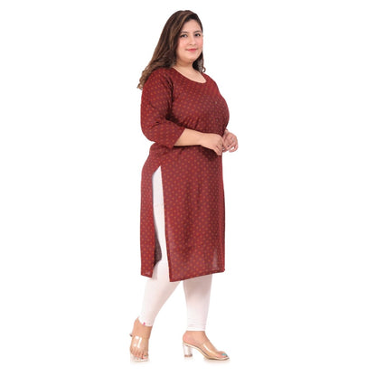 Women's Office wear Bandhni Printed Capsule Straight Kurti (Maroon)