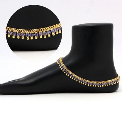 Generic Women's Blue Color Rhinestone Anklets (Free Size: Upto 10&quot;)