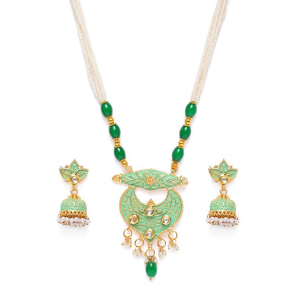 Generic Women's Rose Gold Plated Alloy Necklace &amp; Earings Set (Green)