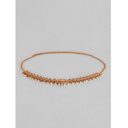 Generic Women's Rose Gold Plated Alloy Hip Belt Kamarband (Red &amp; Green)