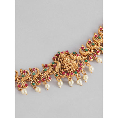 Generic Women's Rose Gold Plated Alloy Hip Belt Kamarband (Red &amp; Green)