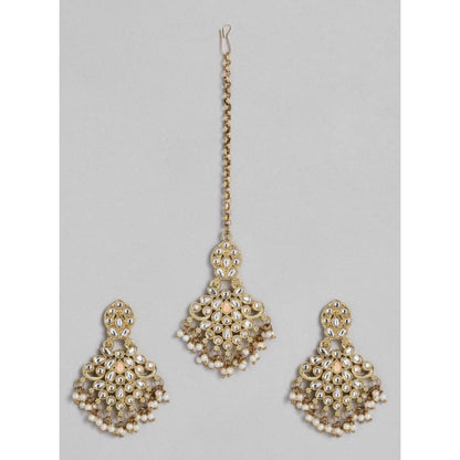 Generic Women's Rose Gold Plated Alloy Kundan Earrings &amp; Mangtikka (White)