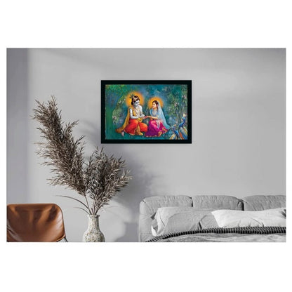Generic Radha Krishna Painting Vinyl Sparkle Coated with Synthetic Photo Frame (Multicolor)