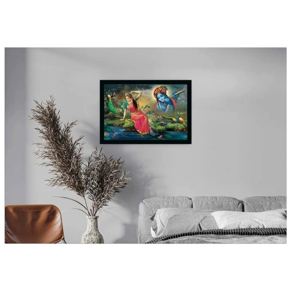 Generic Radha Krishna Painting with Synthetic Photo Frame (Multicolor)