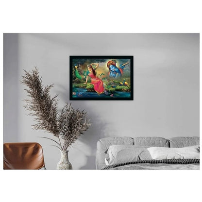 Generic Radha Krishna Painting with Synthetic Photo Frame (Multicolor)