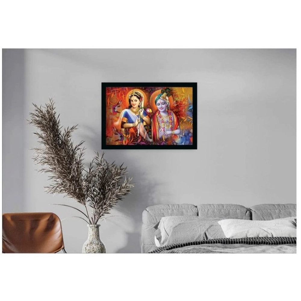 Generic Radha Krishna Painting with Synthetic Photo Frame (Multicolor)