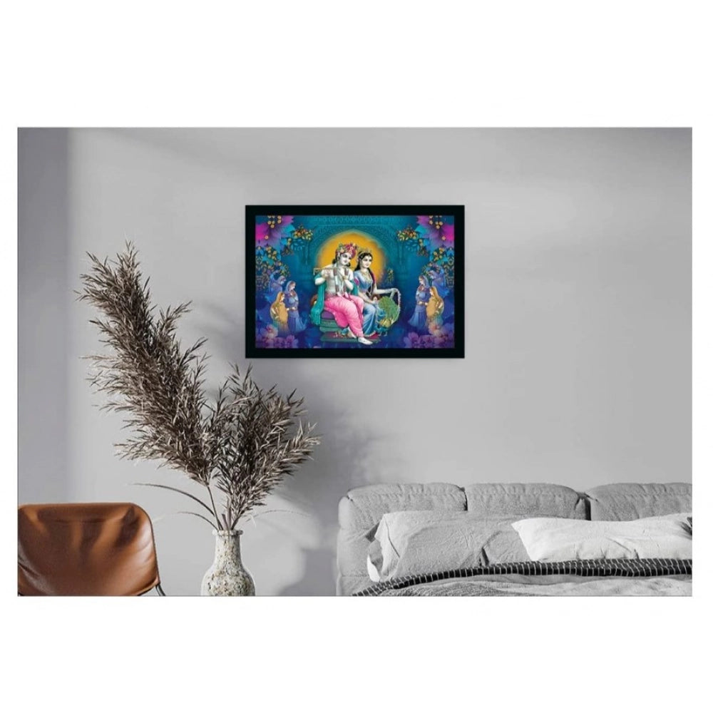 Generic Radha Krishna Painting Vinyl Sparkle Coated with Synthetic Photo Frame (Multicolor)