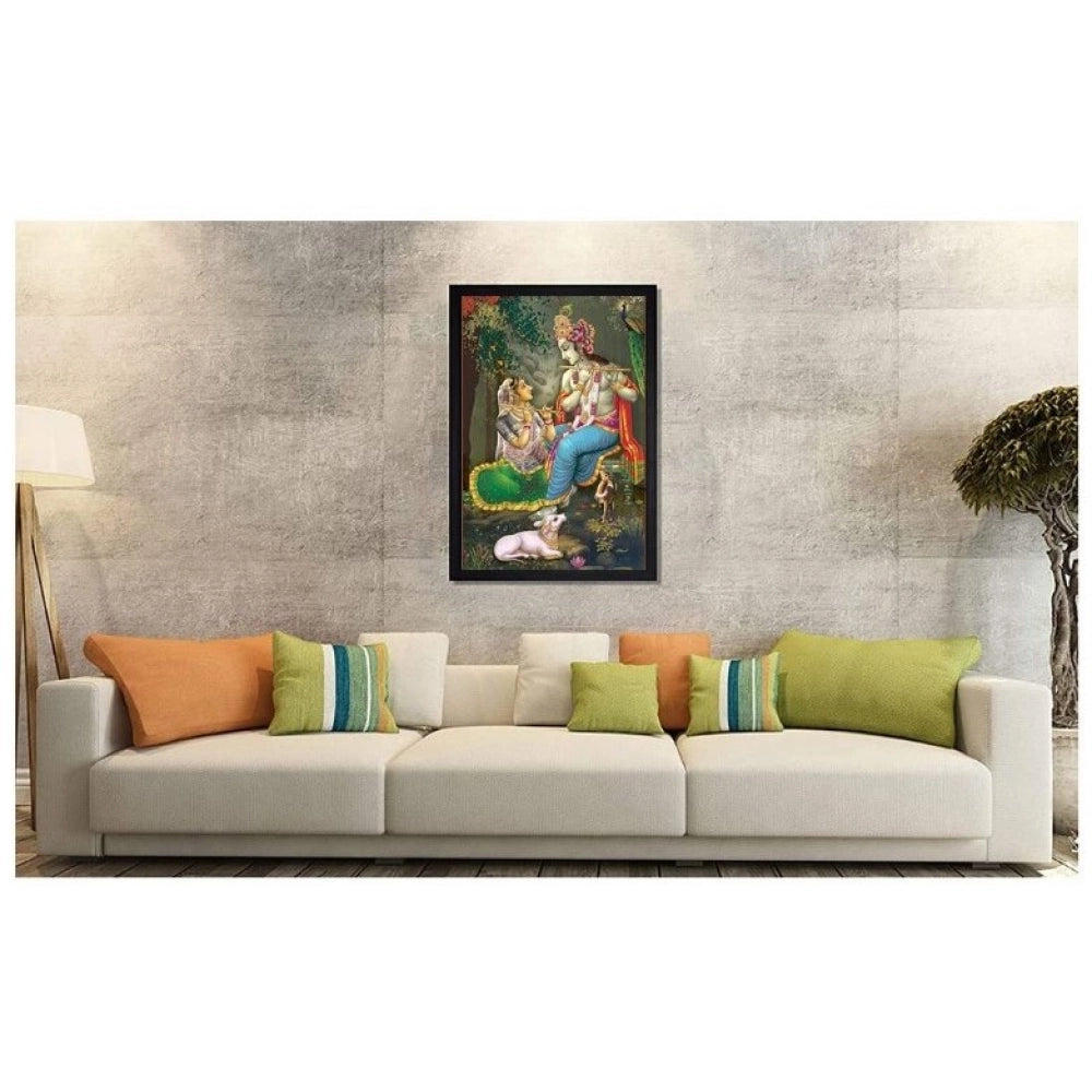Generic Radha Krishna Painting with Synthetic Photo Frame (Multicolor)