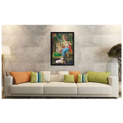 Generic Radha Krishna Painting with Synthetic Photo Frame (Multicolor)