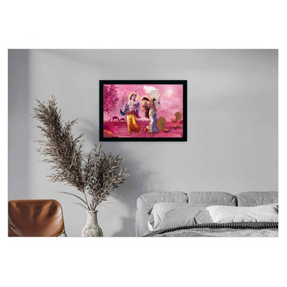 Generic Radha Krishna Painting with Synthetic Photo Frame (Multicolor)
