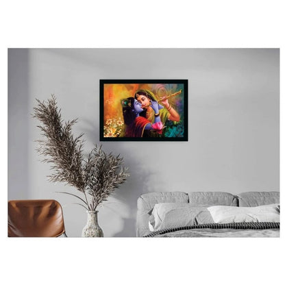 Generic Radha Krishna Painting with Synthetic Photo Frame (Multicolor)