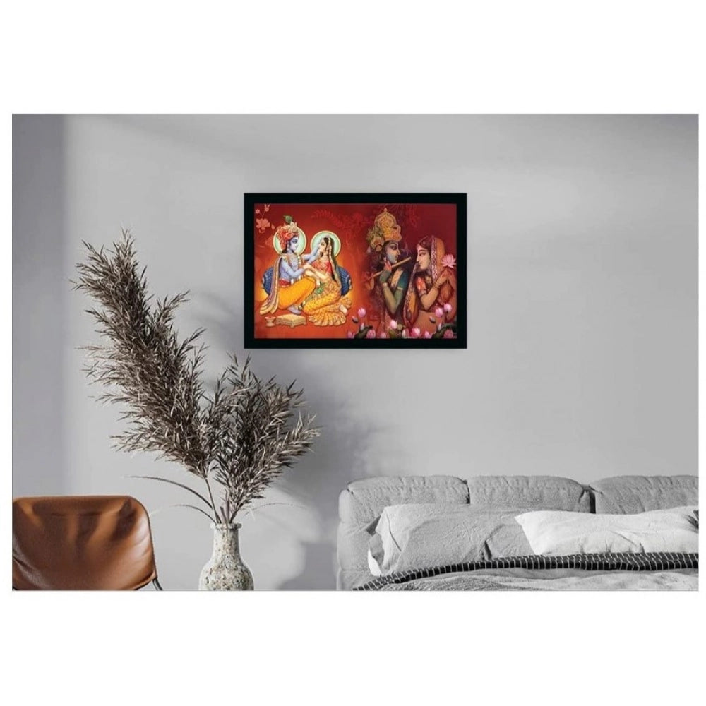 Generic Radha Krishna Painting with Synthetic Photo Frame (Multicolor)