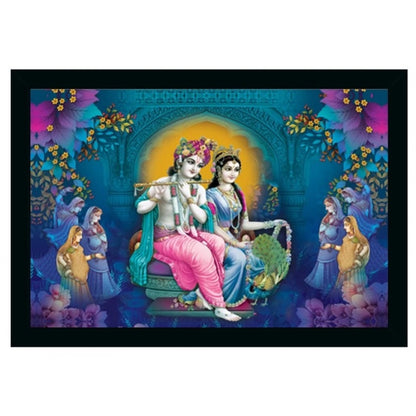 Generic Radha Krishna Painting Vinyl Sparkle Coated with Synthetic Photo Frame (Multicolor)