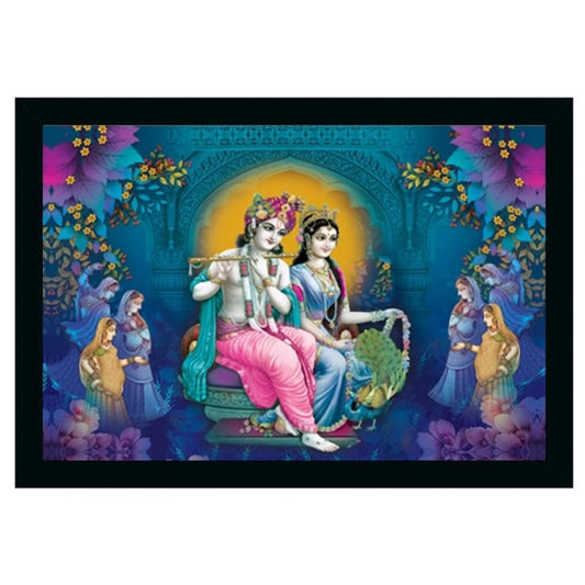 Generic Radha Krishna Painting Vinyl Sparkle Coated with Synthetic Photo Frame (Multicolor)