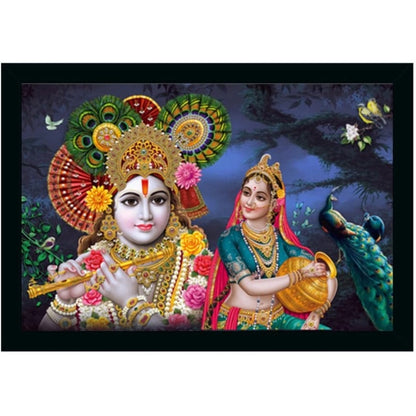 Generic Radha Krishna Painting Vinyl Sparkle Coated with Synthetic Photo Frame (Multicolor)