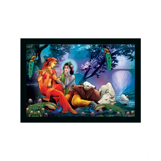 Generic Radha Krishna Painting Vinyl Sparkle Coated with Synthetic Photo Frame (Multicolor)
