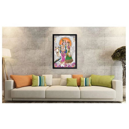 Generic Radha Krishna Painting with Synthetic Photo Frame (Multicolor)
