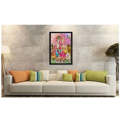 Generic Radha Krishna Painting with Synthetic Photo Frame (Multicolor)