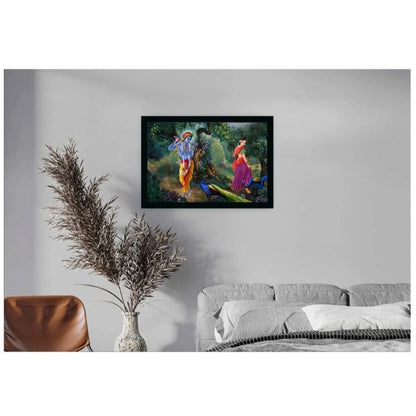 Generic Radha Krishna Painting with Synthetic Photo Frame (Multicolor)
