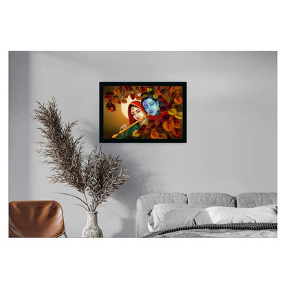 Generic Radha Krishna Painting Vinyl Sparkle Coated with Synthetic Photo Frame (Multicolor)