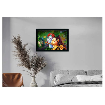 Generic Radha Krishna Painting Vinyl Sparkle Coated with Synthetic Photo Frame (Multicolor)