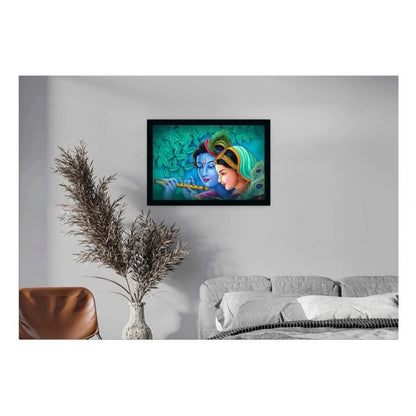 Generic Radha Krishna Painting Vinyl Sparkle Coated with Synthetic Photo Frame (Multicolor)