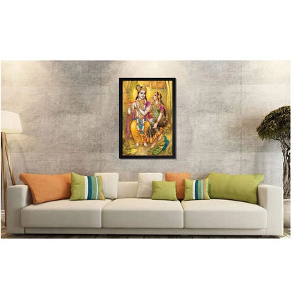 Generic Radha Krishna Painting with Synthetic Photo Frame (Multicolor)