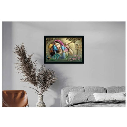 Generic Radha Krishna Painting with Synthetic Photo Frame (Multicolor)