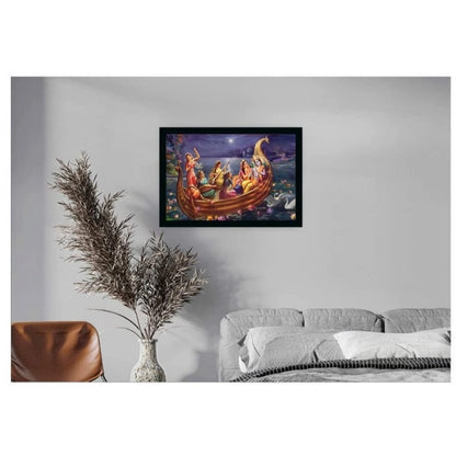 Generic Radha Krishna Painting with Synthetic Photo Frame (Multicolor)